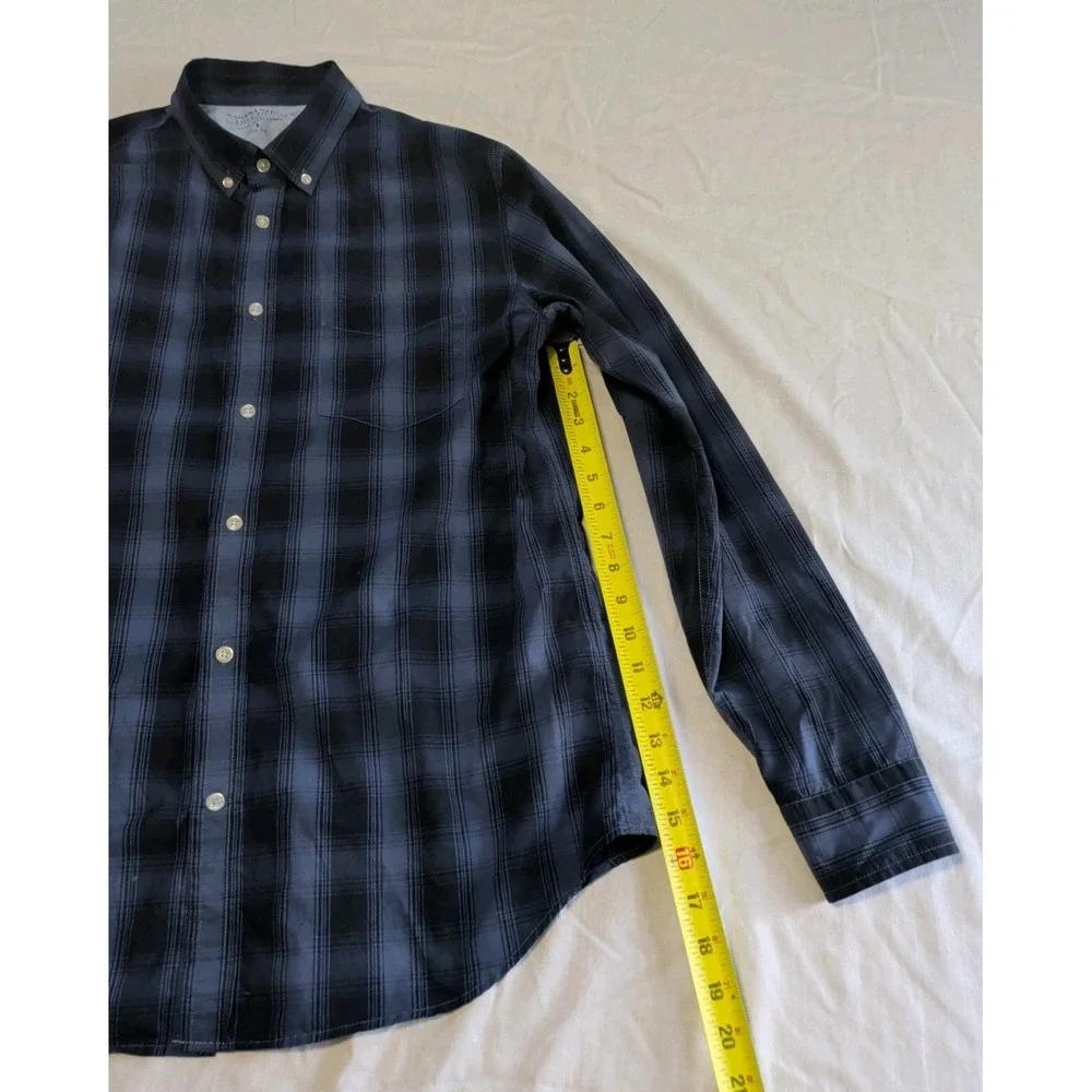 Banana Republic Men Large Slim Fit Wrinkle-Resistant Dress Shirt Blue Plaid